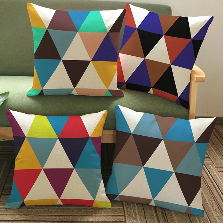 Buy Rainbow Triangle Geometric Art Decorative Pillow